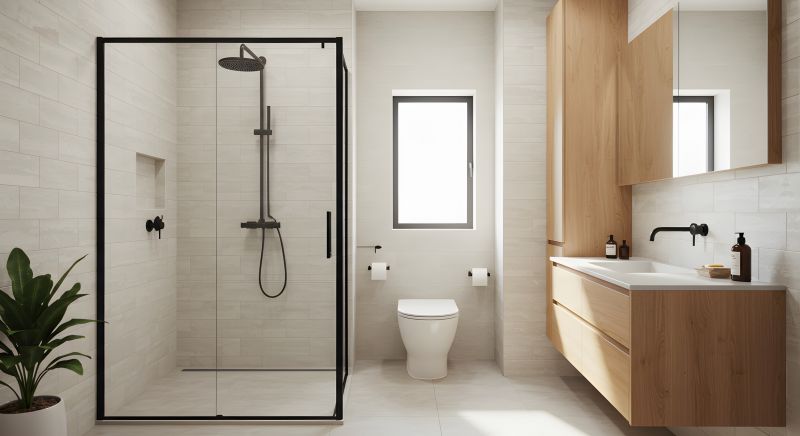 Contemporary Shower with Black Fixtures